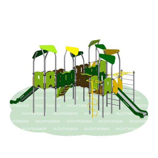 plac zabaw dla dzieci wielofunkcyjny z dwoma zjeżdżalniami