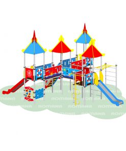 plac zabaw dla dzieci z trzema zjeżdżalniami kolorowy