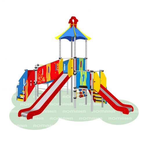 plac zabaw dla dzieci z liczydłem i dwoma zjeżdżalniami