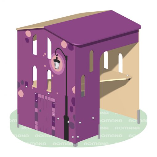 tematyczny plac zabaw domek fioletowy